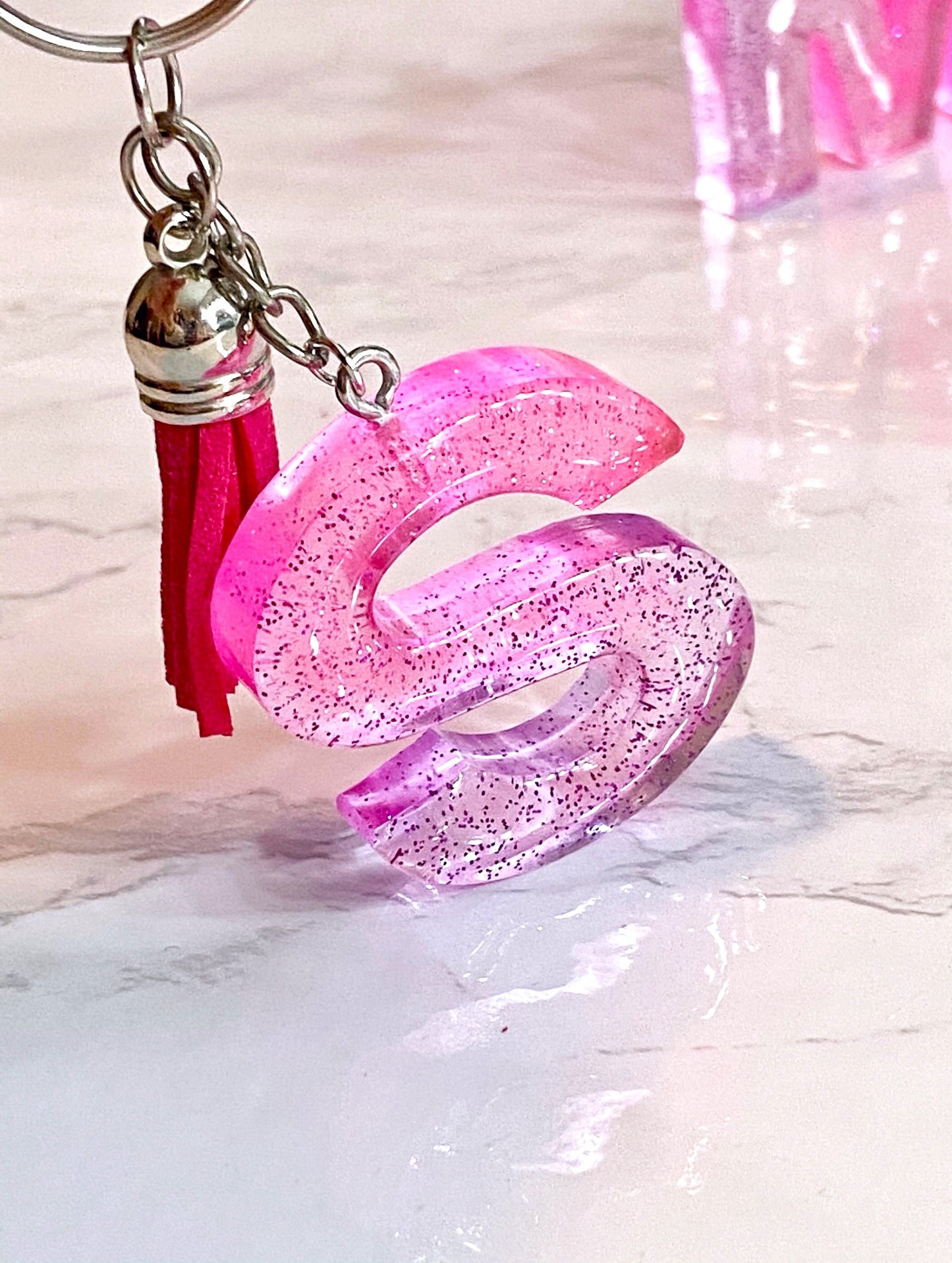 Pink and Purple Transparent Glitter Resin Letter Keychains – Gypsy