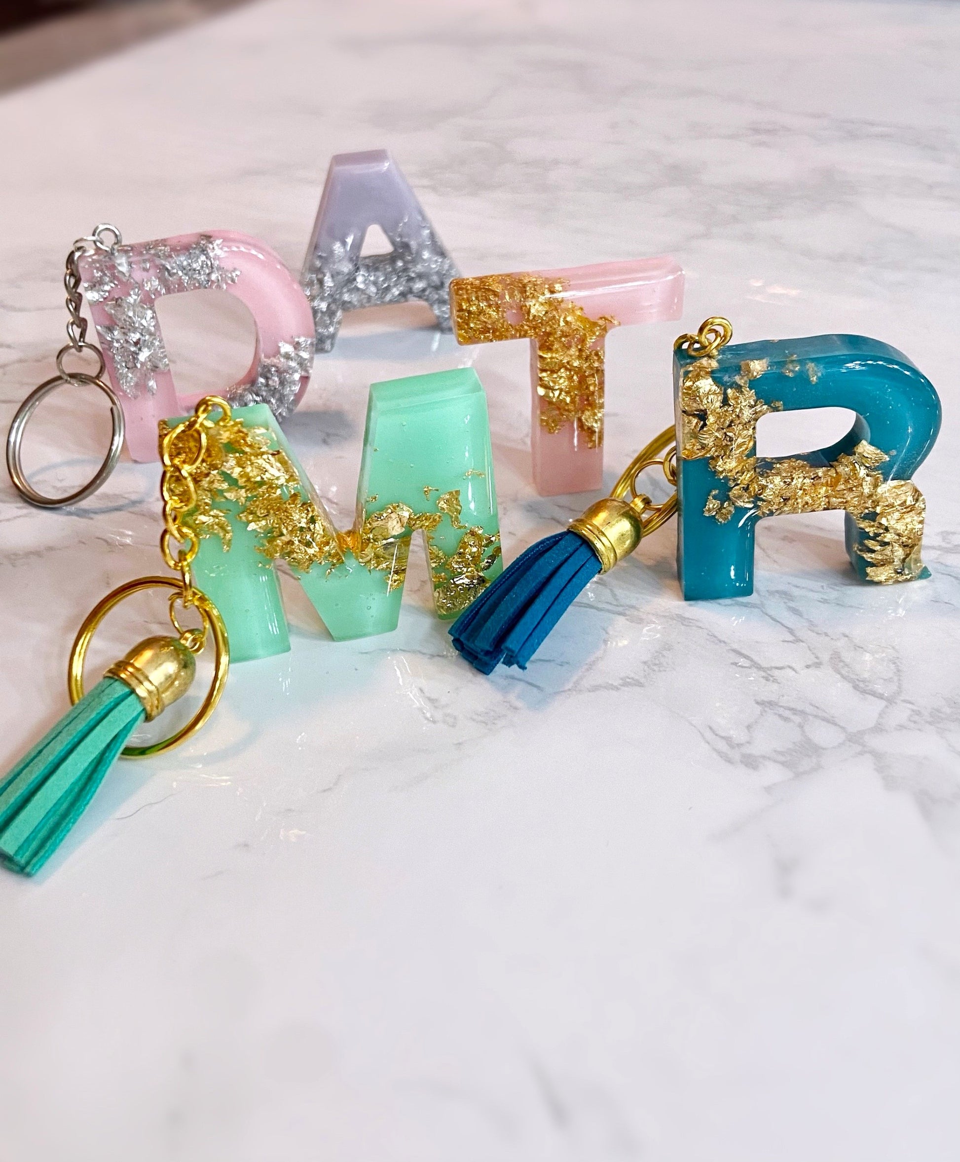 Geode Style Colorful Gold and Silver Resin Letter Keychains – Gypsy Wild  Shop