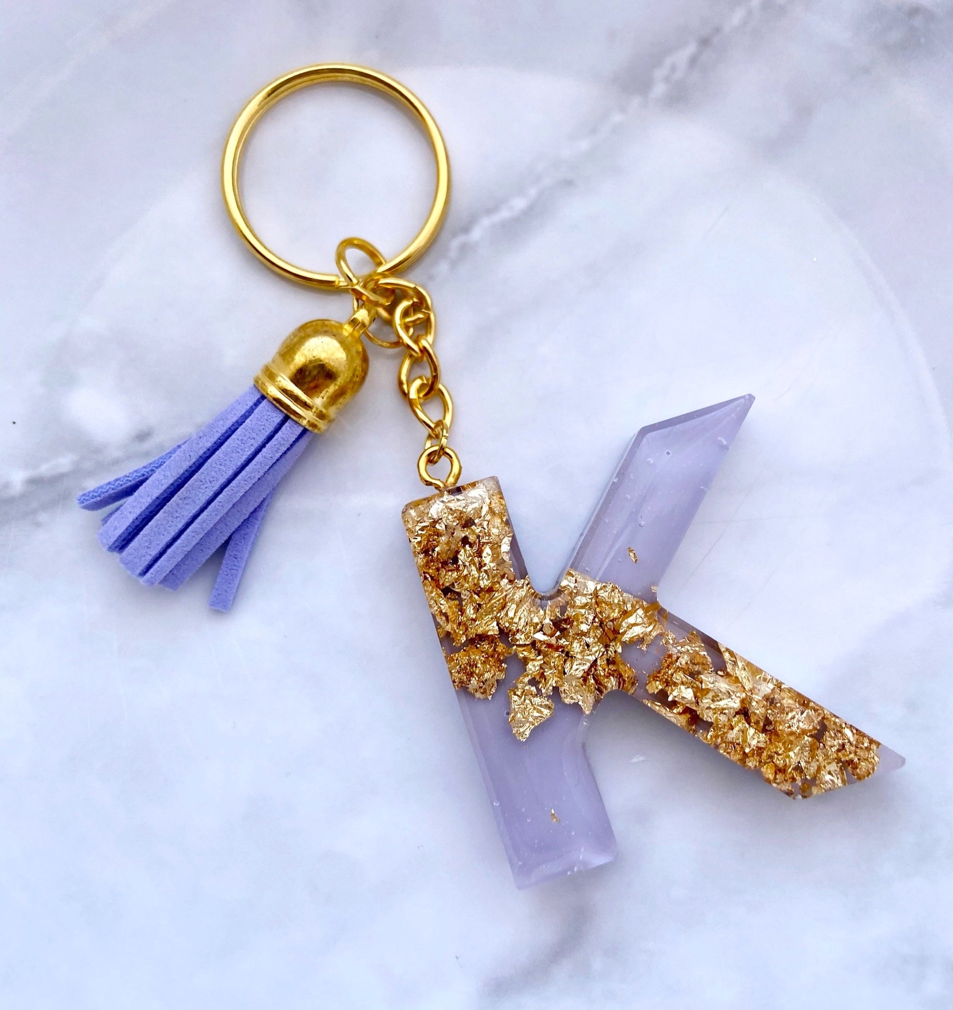Geode Style Colorful Gold and Silver Resin Letter Keychains