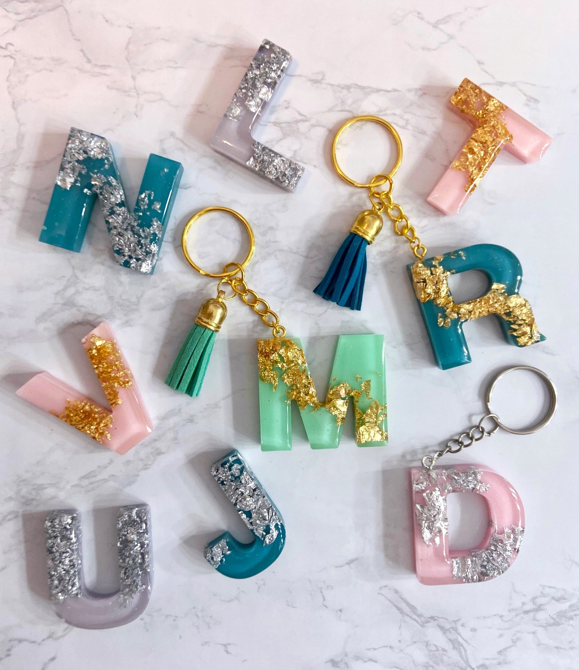 Geode Style Colorful Gold and Silver Resin Letter Keychains – Gypsy Wild  Shop