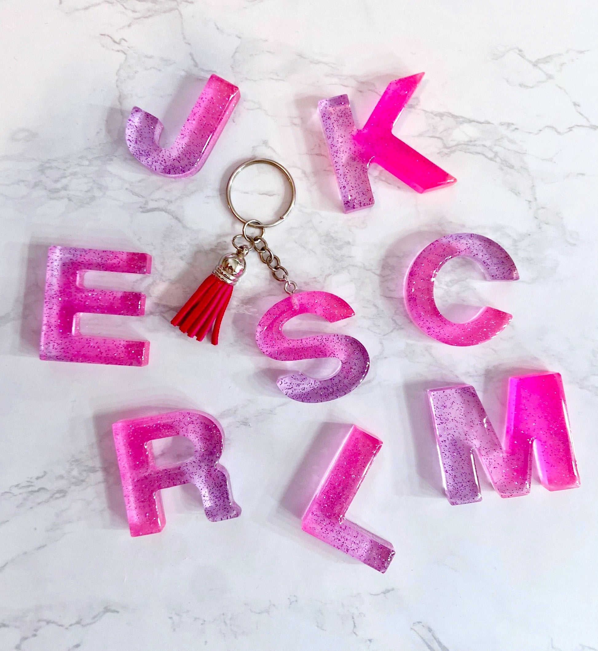 Geode Style Colorful Gold and Silver Resin Letter Keychains