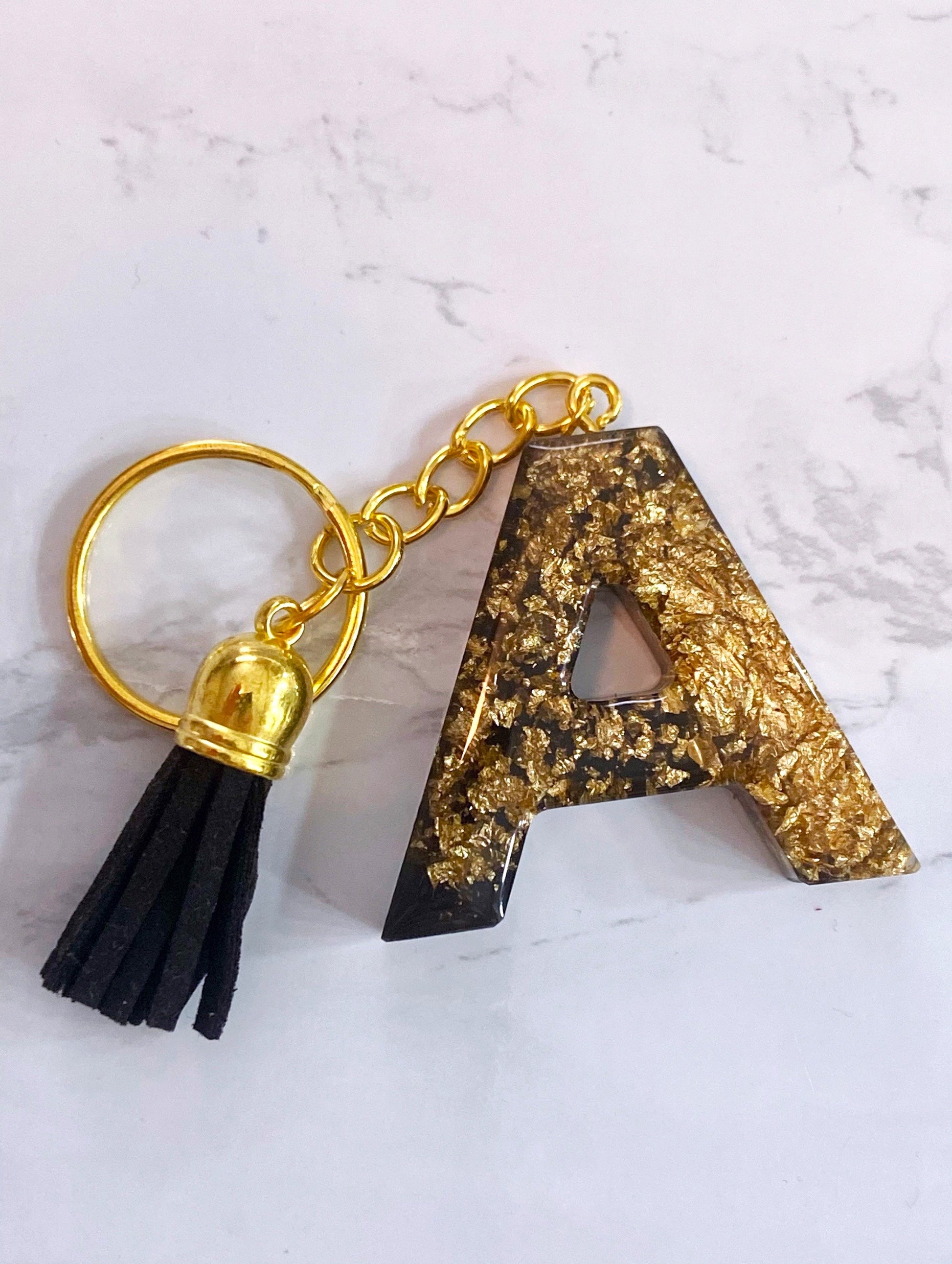 Black and Gold Custom Resin Keychain, Initial Keychain, BLM Keychain,  Birthday gift, Handmade Gift
